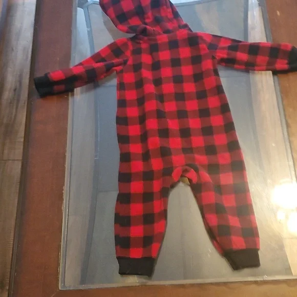 Kids/ Toddler's Red and Black Plaid Zip up Onzie - Picture 4 of 5